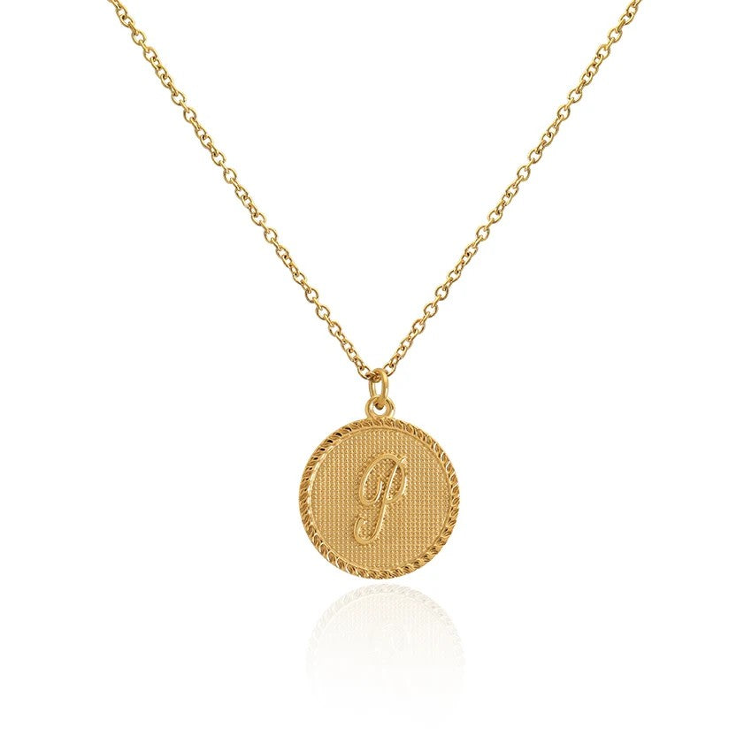 Old English Initial Disc Necklace