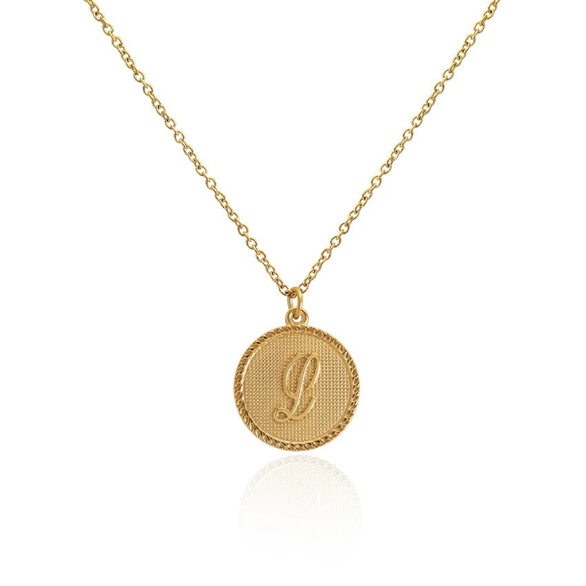 Old English Initial Disc Necklace