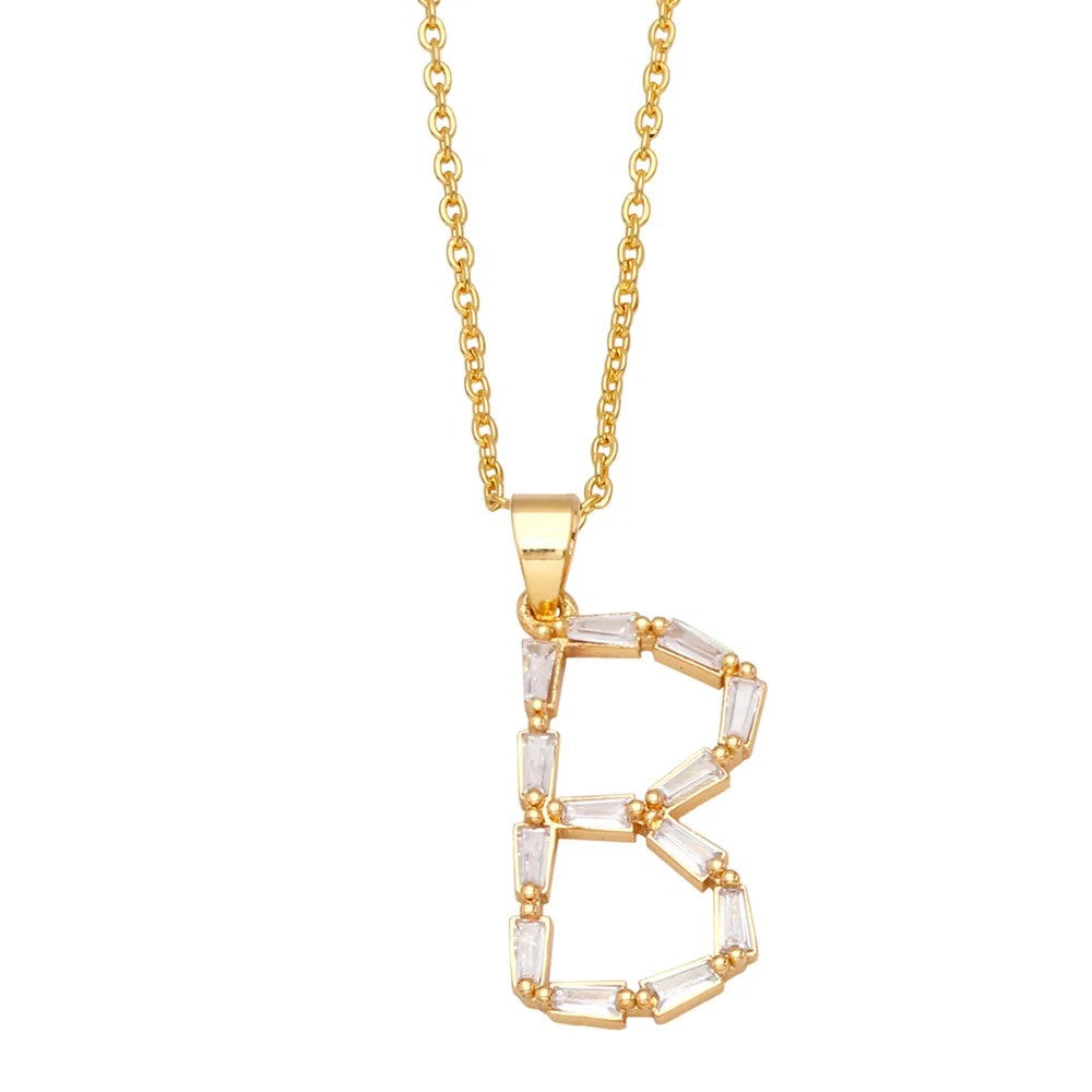 Baguette Crystal Letter A Necklace