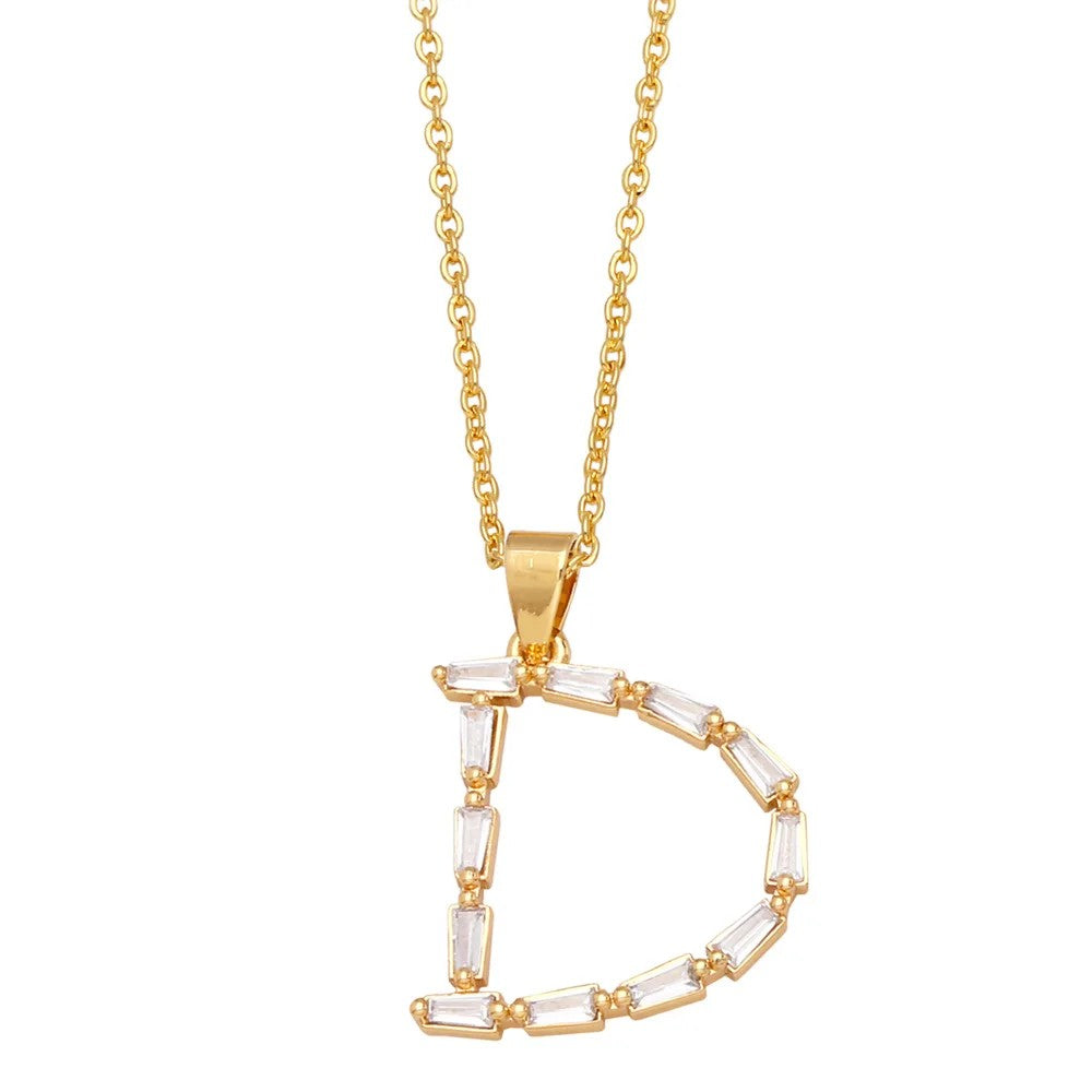 Baguette Crystal Letter A Necklace