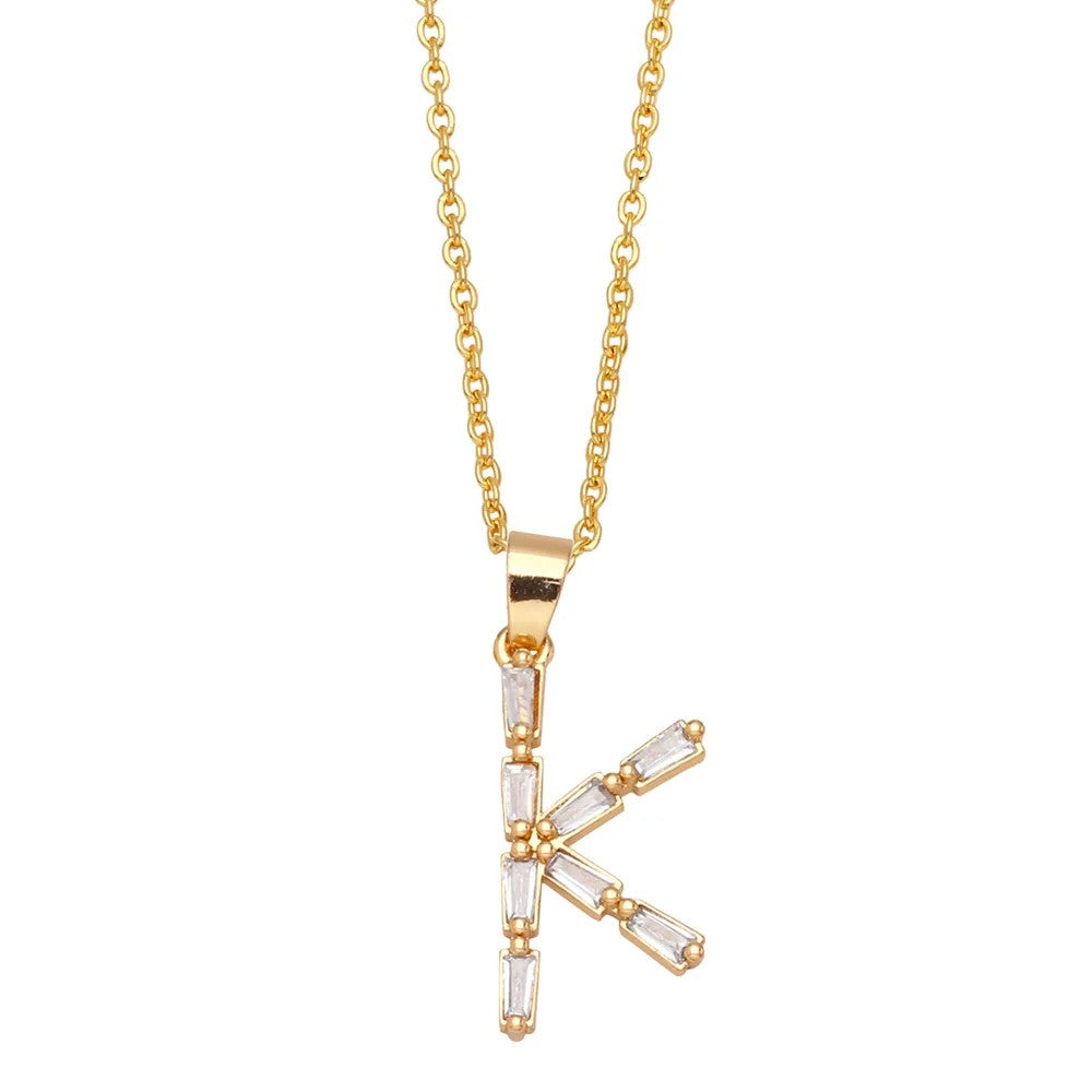 Baguette Crystal Letter A Necklace
