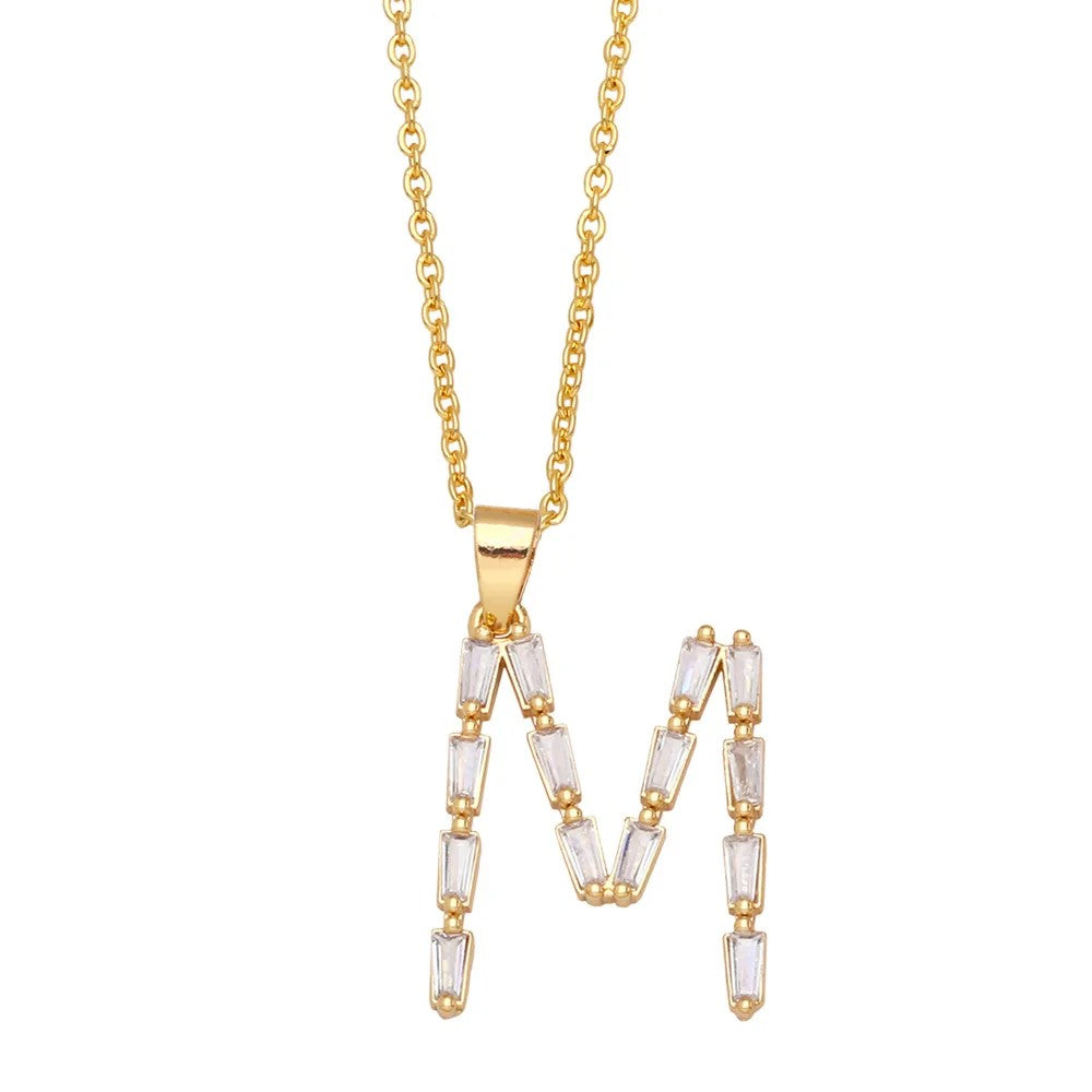 Baguette Crystal Letter A Necklace