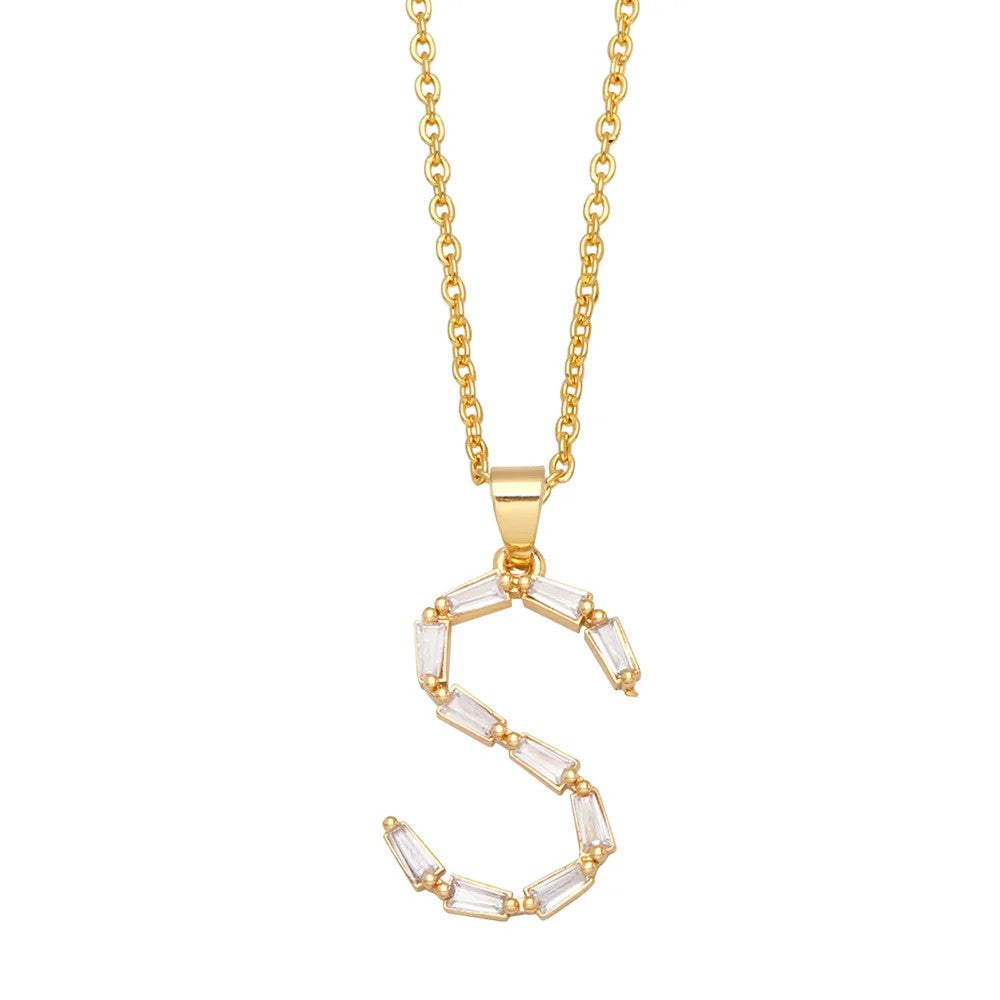 Baguette Crystal Letter A Necklace