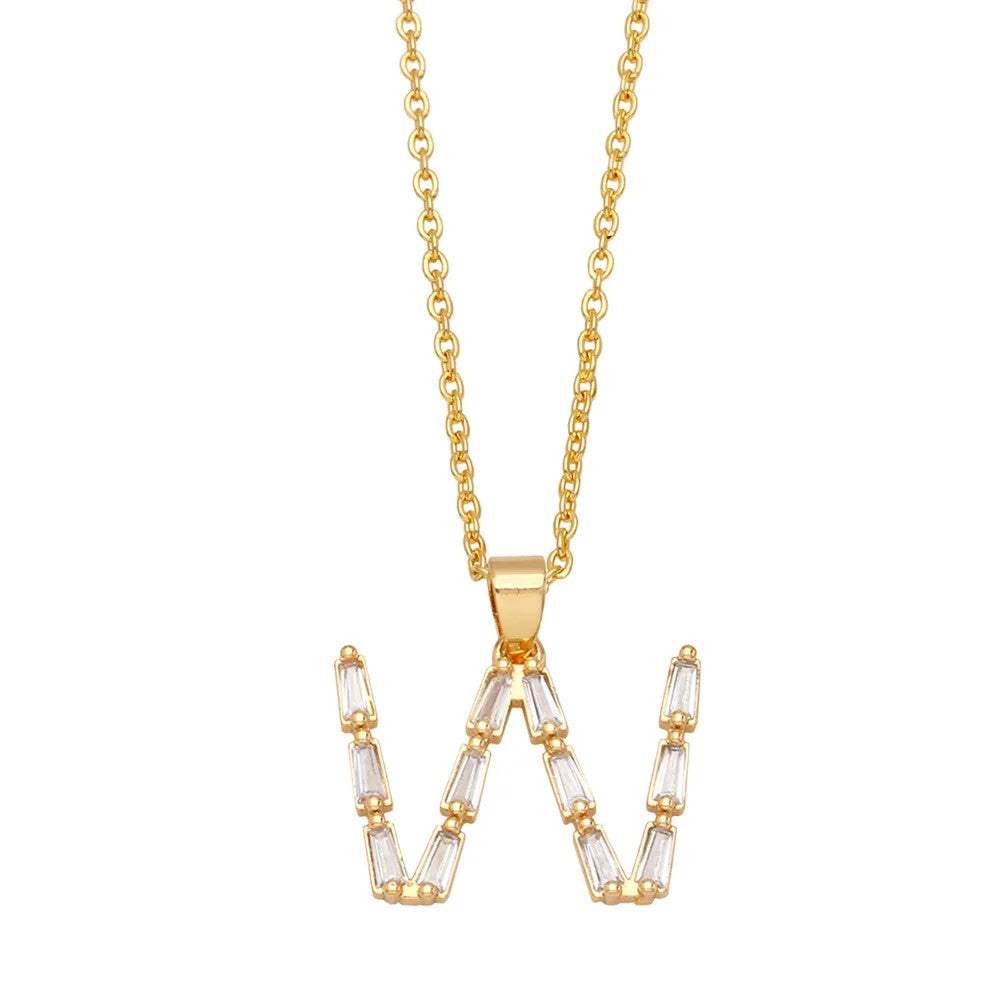 Baguette Crystal Letter A Necklace