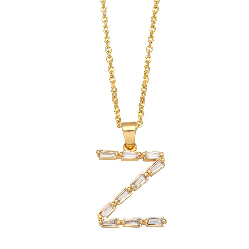 Baguette Crystal Letter A Necklace