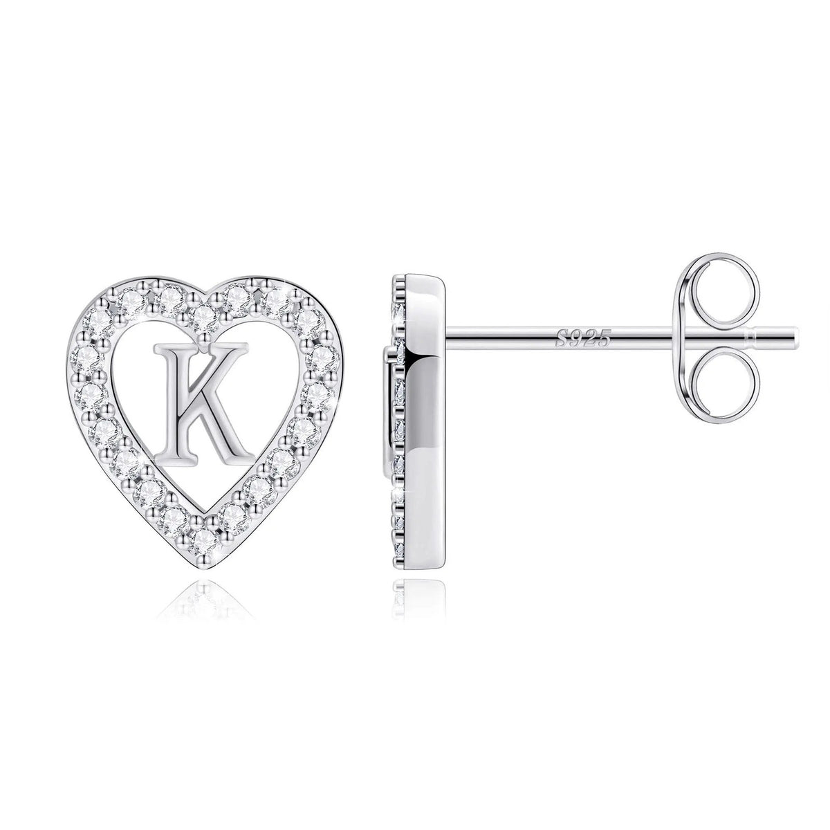 Crystal Initial Heart Stud Earrings