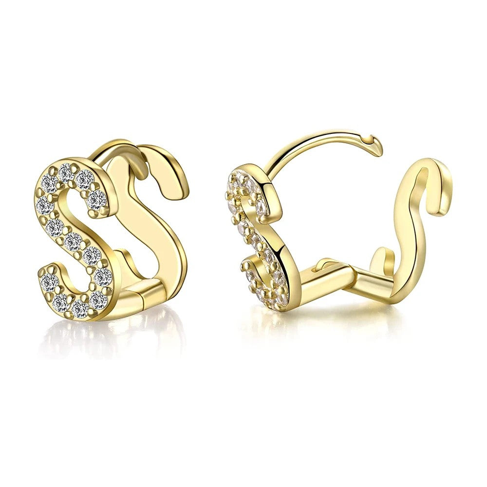 Crystal Initial S Huggie Earrings
