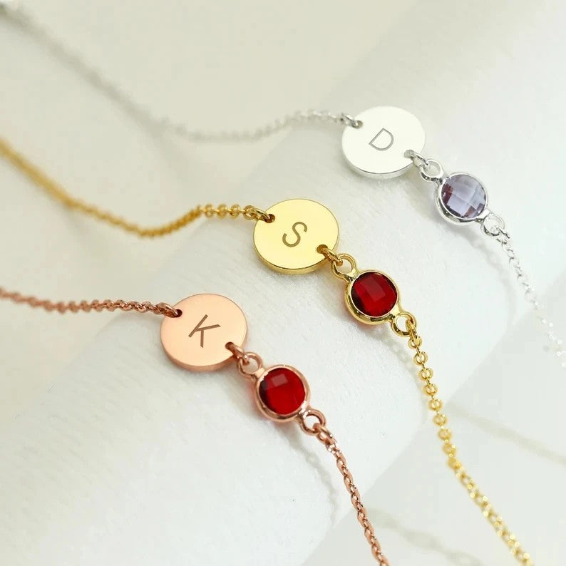 Initial Disc & Stone Bracelet