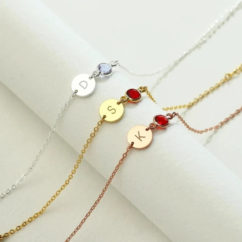 Initial Disc & Stone Bracelet