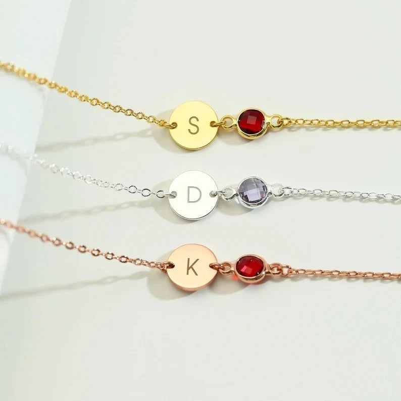 Initial Disc & Stone Bracelet