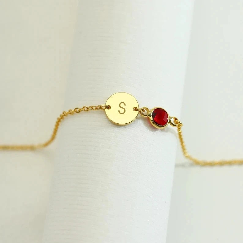 Initial Disc & Stone Bracelet