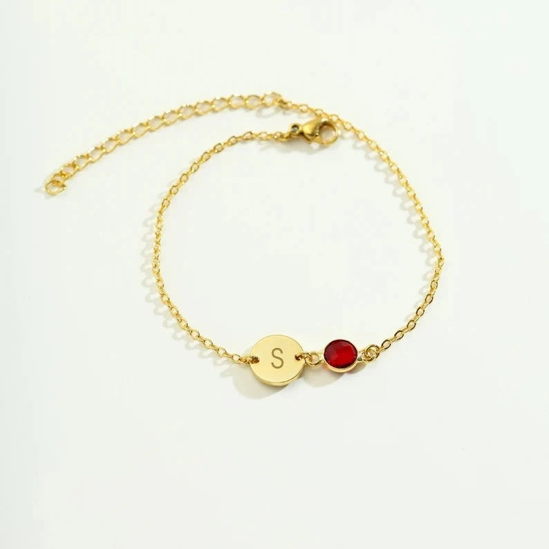 Initial Disc & Stone Bracelet