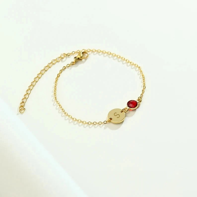 Initial Disc & Stone Bracelet
