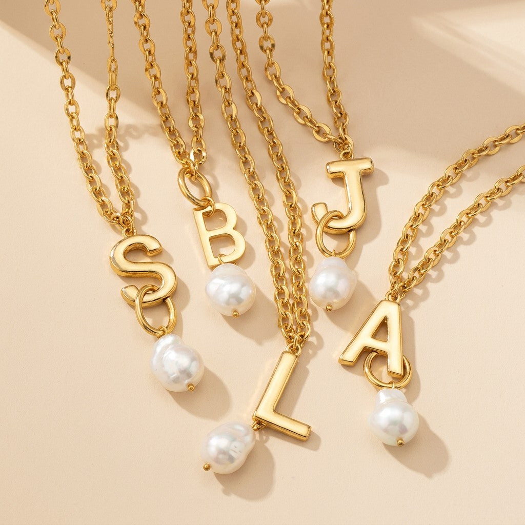 Letter B Pearl Link Necklace
