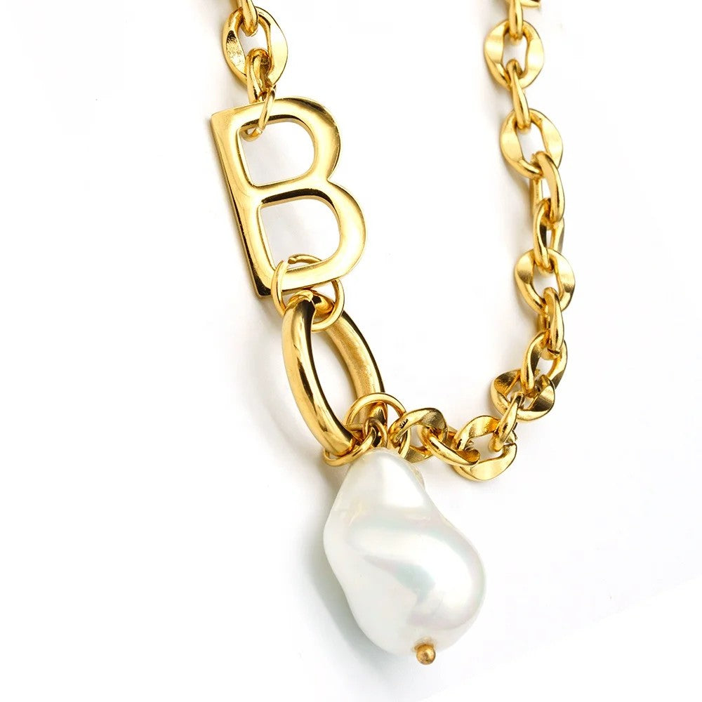 Letter B Pearl Link Necklace