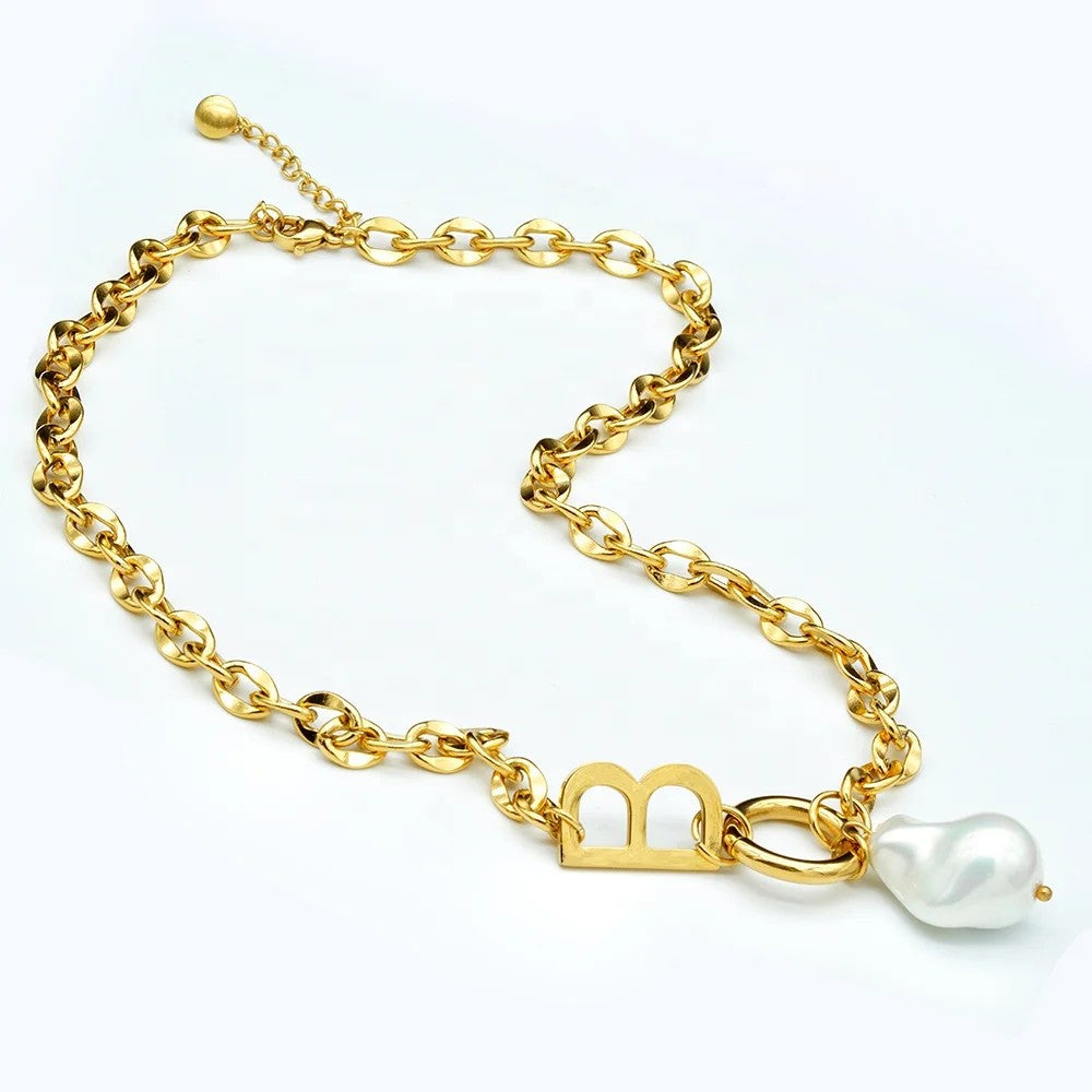 Letter B Pearl Link Necklace