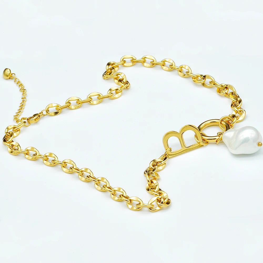 Letter B Pearl Link Necklace