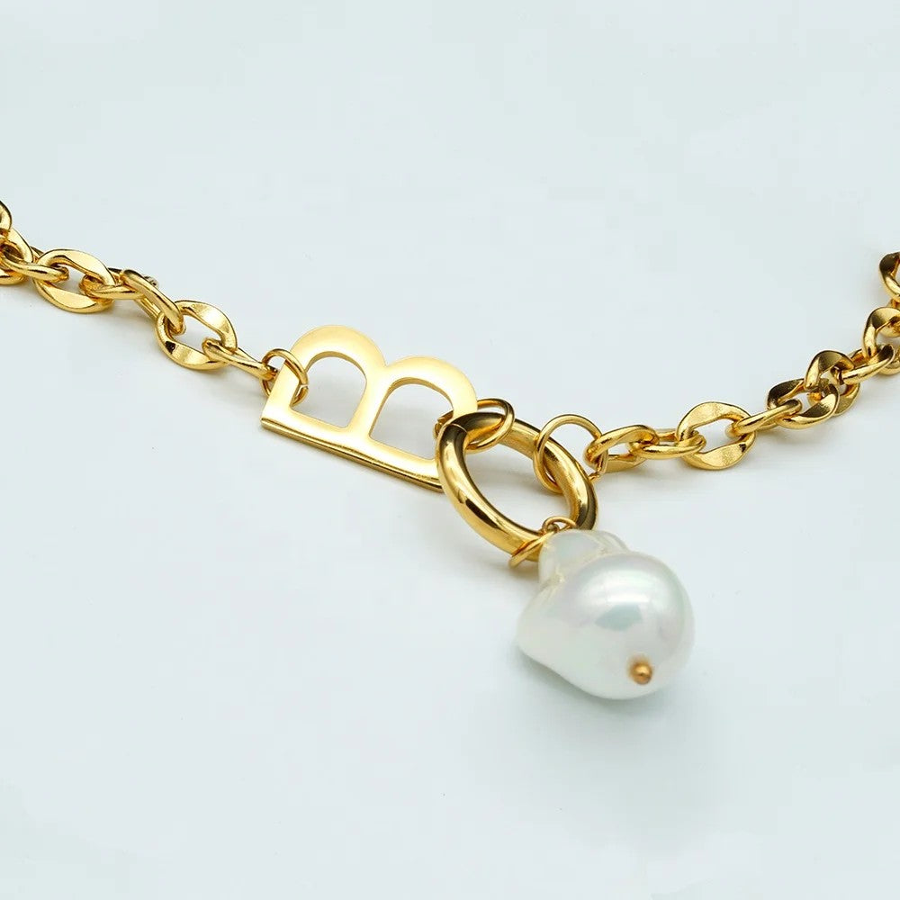 Letter B Pearl Link Necklace