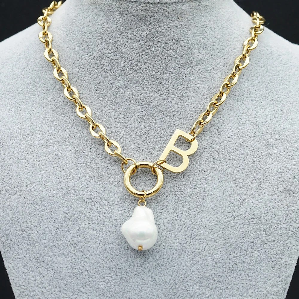Letter B Pearl Link Necklace