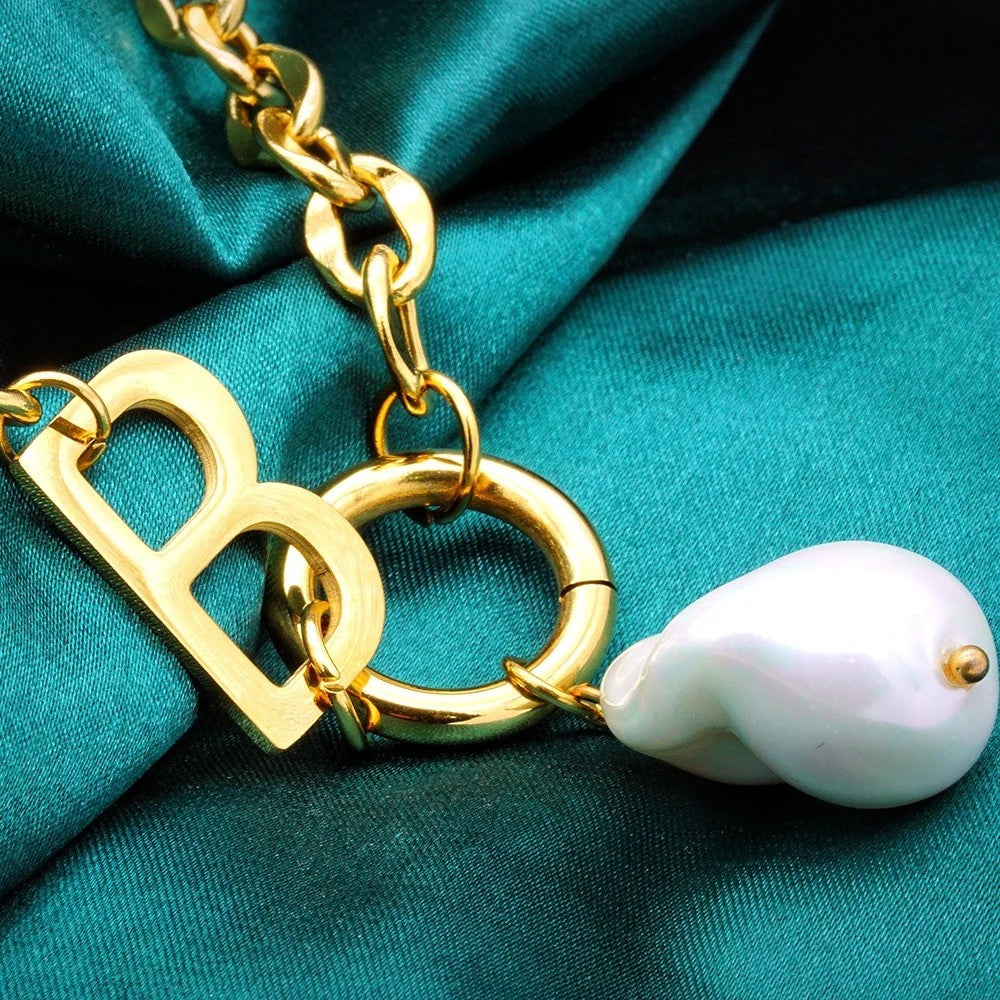 Letter B Pearl Link Necklace
