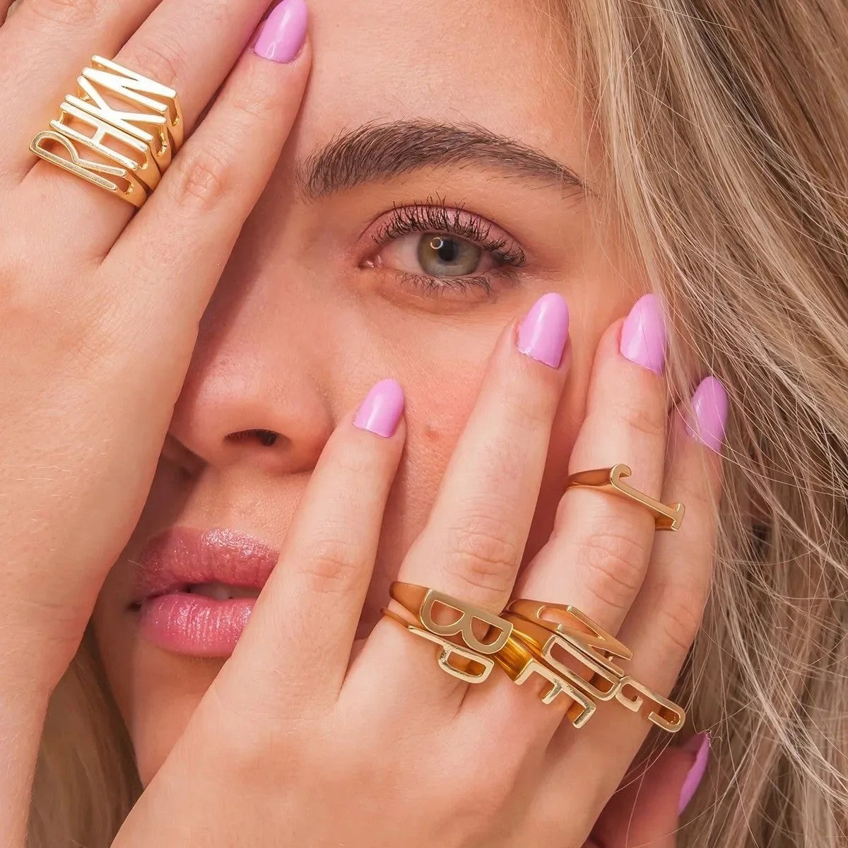 Pave Crystal Alphabet Ring Set