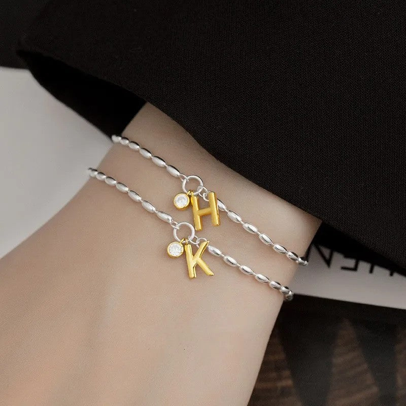 Crystal Initial Rice Bead Bracelet
