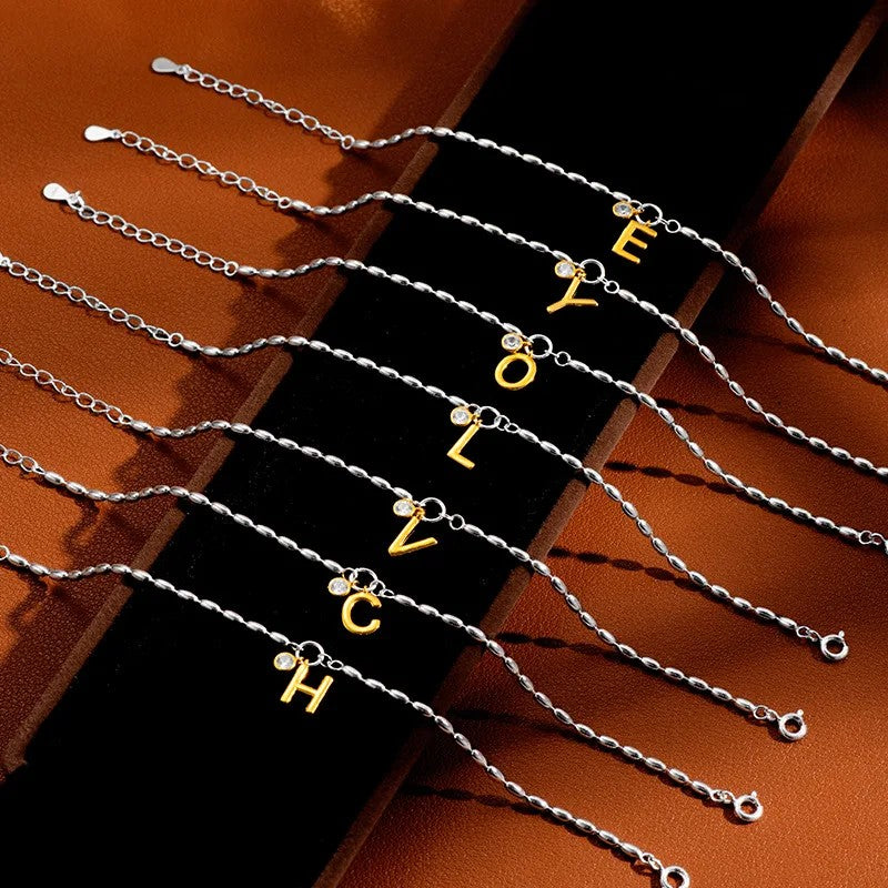Crystal Initial Rice Bead Bracelet