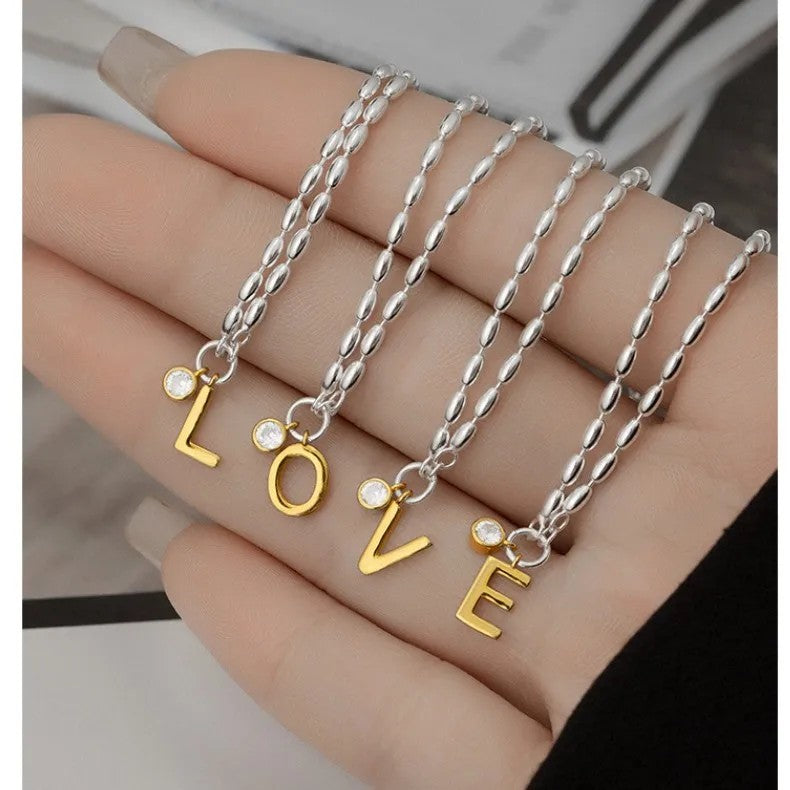 Crystal Initial Rice Bead Bracelet
