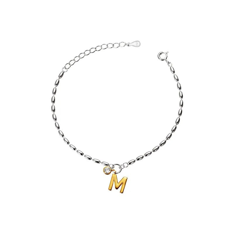 Crystal Initial Rice Bead Bracelet
