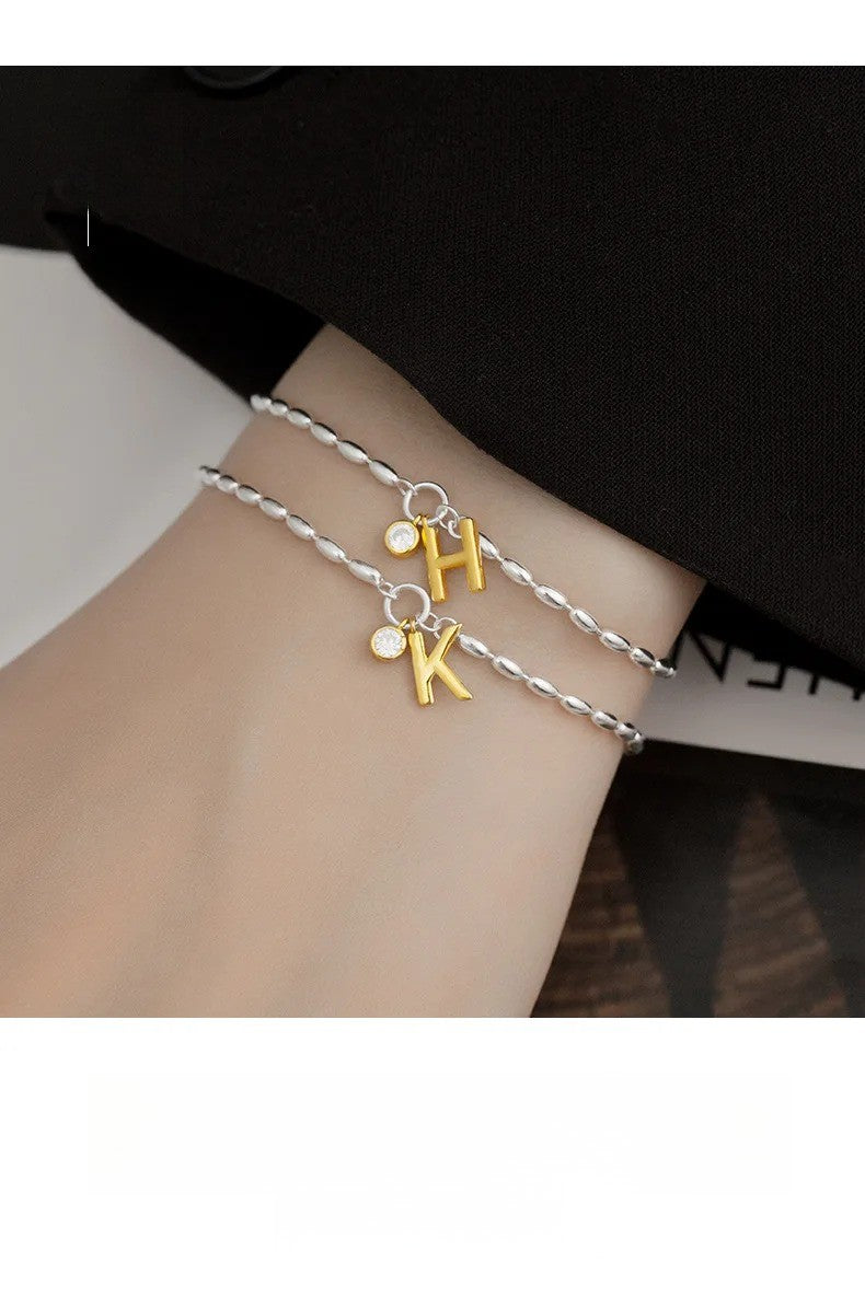 Crystal Initial Rice Bead Bracelet