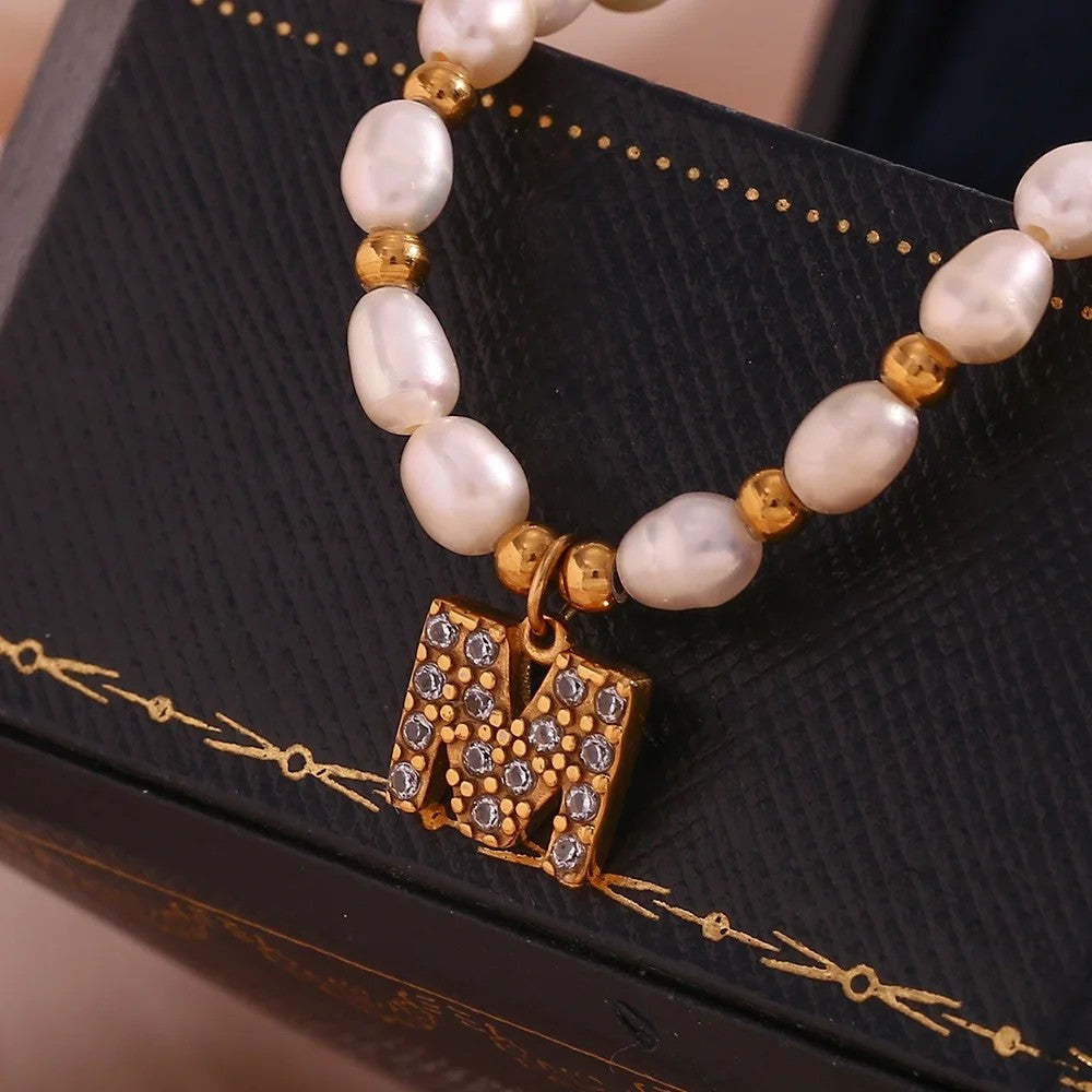 Pearl Initial Letter Necklace