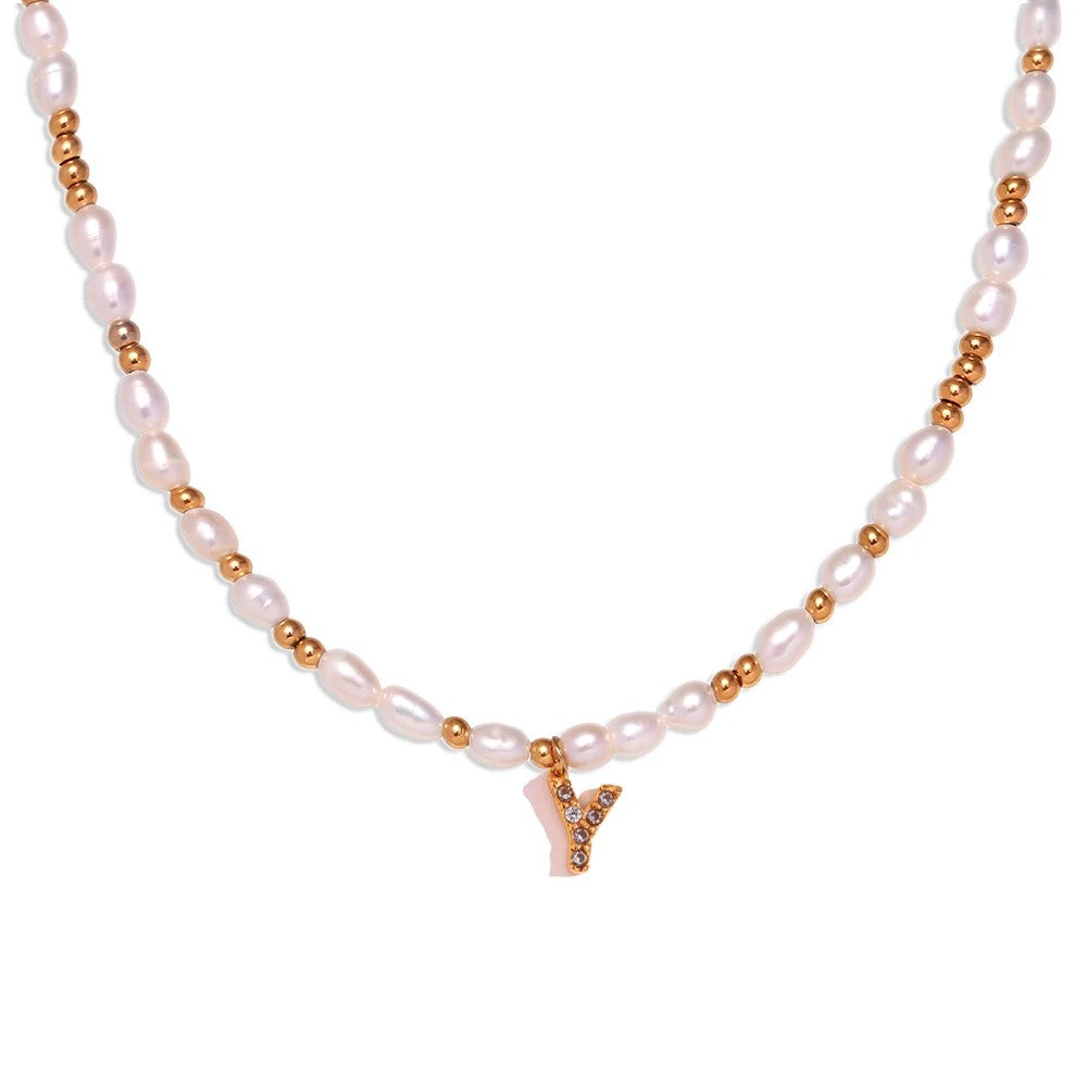 Pearl Initial Letter Necklace