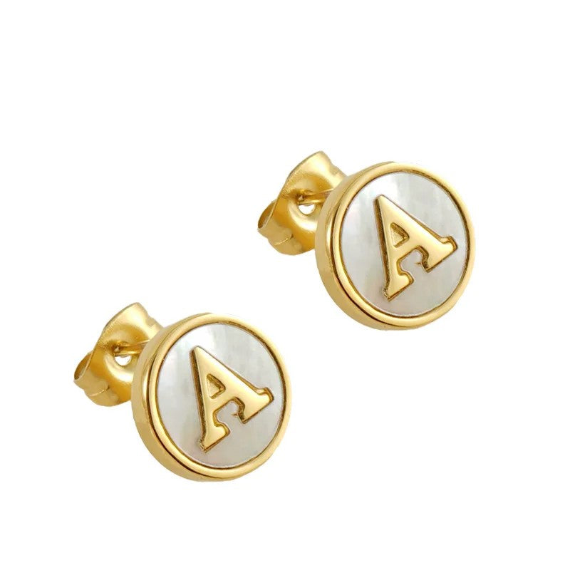 White Enamel Initial Letter Stud Earrings