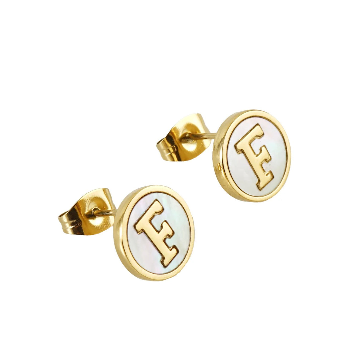 White Enamel Initial Letter Stud Earrings