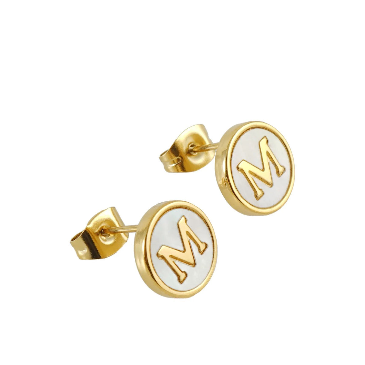 White Enamel Initial Letter Stud Earrings