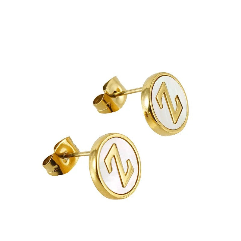 White Enamel Initial Letter Stud Earrings