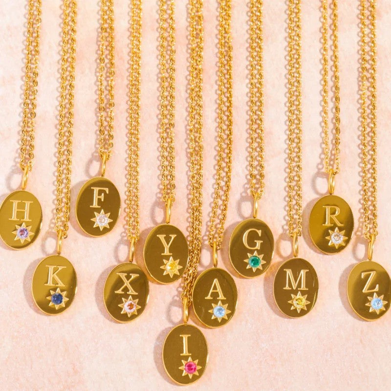 Zircon Initial Oval Necklace