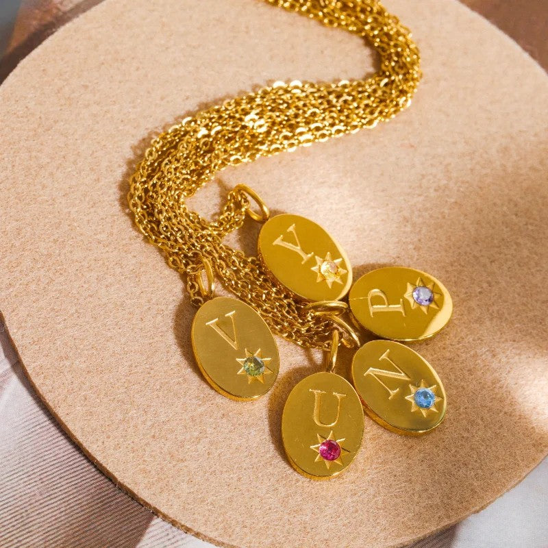 Zircon Initial Oval Necklace