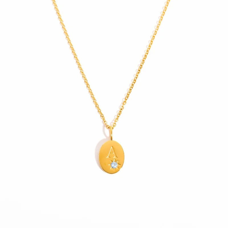 Zircon Initial Oval Necklace