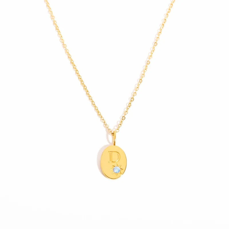 Zircon Initial Oval Necklace