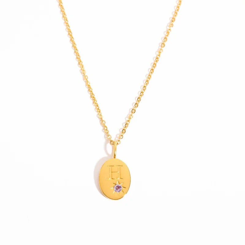 Zircon Initial Oval Necklace