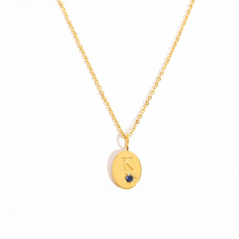 Zircon Initial Oval Necklace
