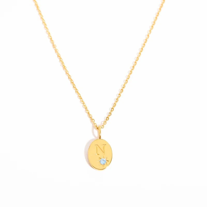 Zircon Initial Oval Necklace