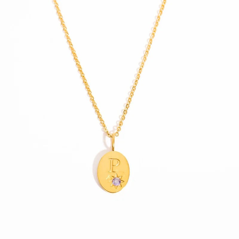 Zircon Initial Oval Necklace