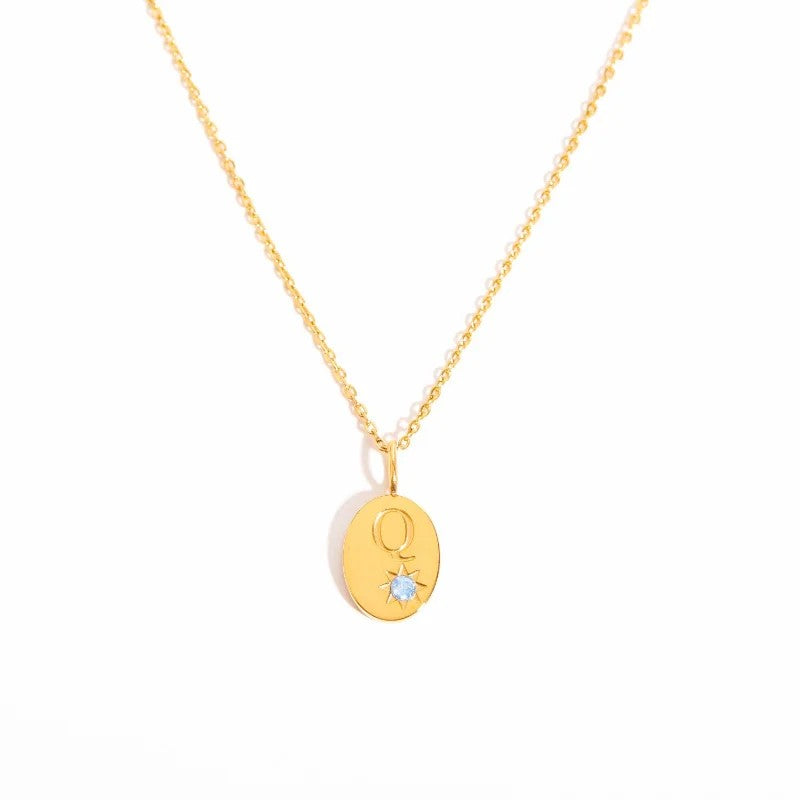 Zircon Initial Oval Necklace