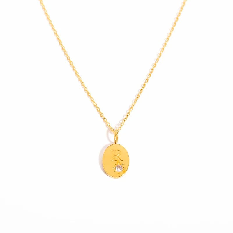 Zircon Initial Oval Necklace