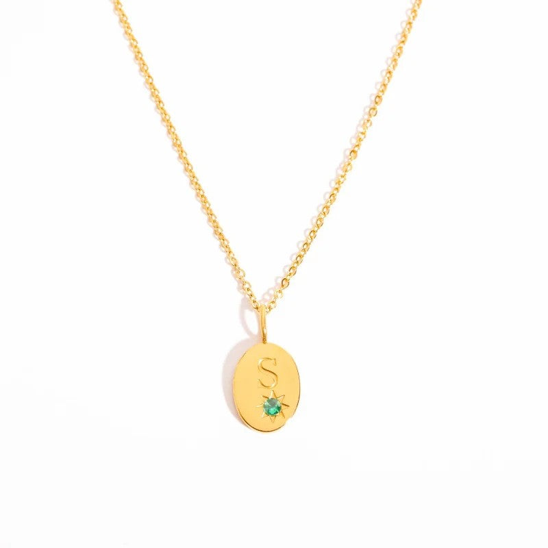 Zircon Initial Oval Necklace