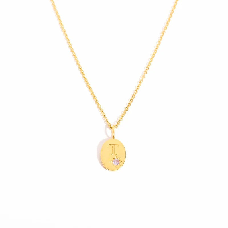 Zircon Initial Oval Necklace