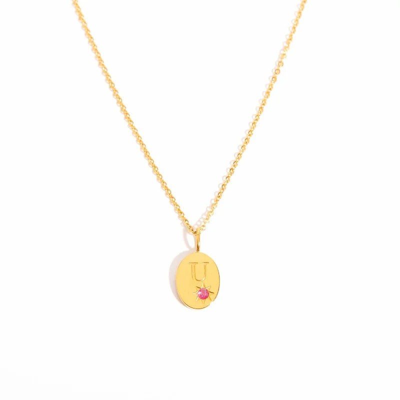 Zircon Initial Oval Necklace