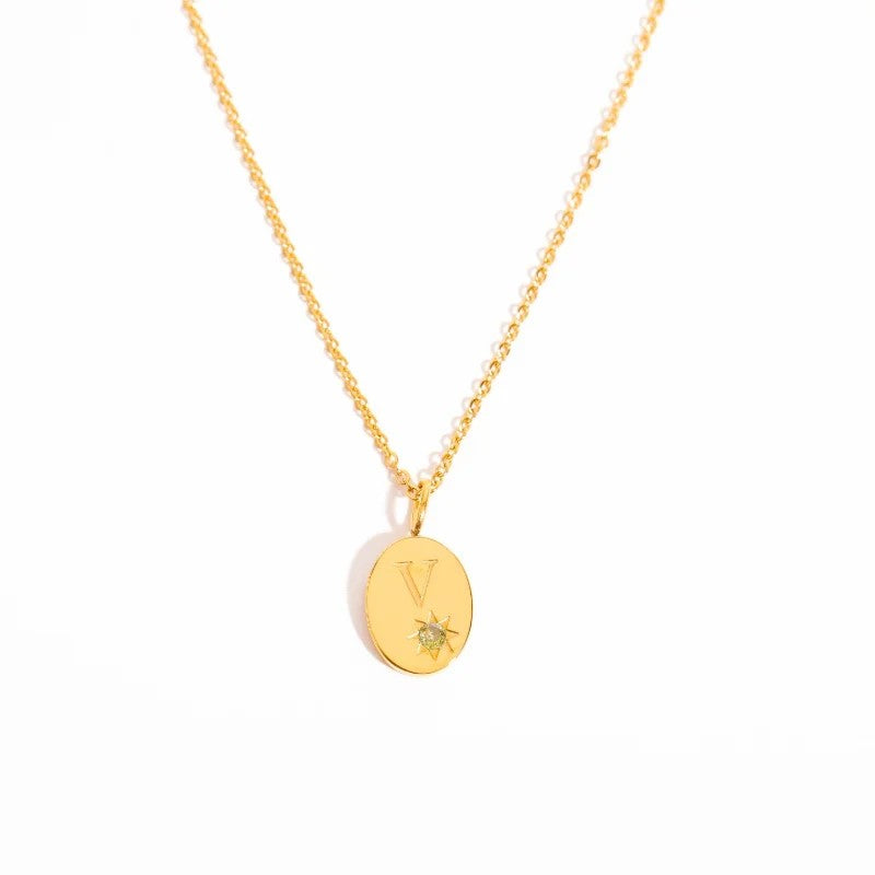 Zircon Initial Oval Necklace